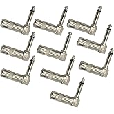Douzime 10Pcs 1/4 inch Audio Plugs TS Mono Male Solder Type 6.35 mm Stereo 90 Degree Right Angle Plug for Speaker Guitar Micr