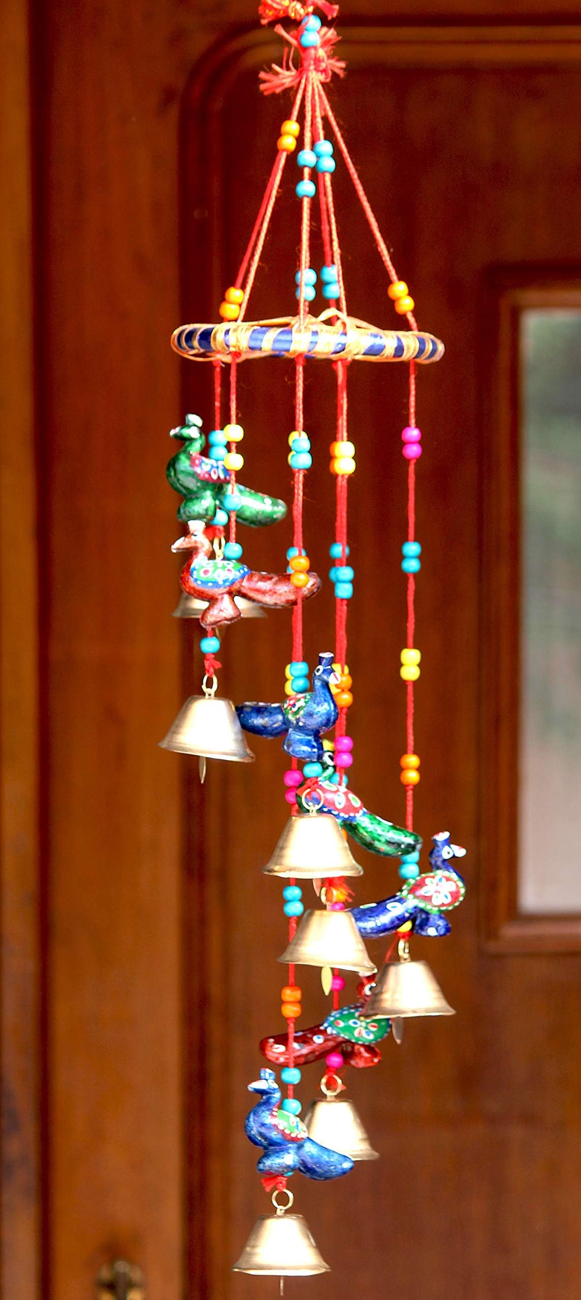 Craft JunctionHandcrafted New Round Bells Design Wooden Windchime (20 inch, Multicolor) (Blue)