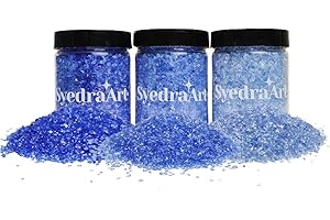 SYEDRA ART Syedra Broken Crushed Glass Glitter 1-3mm Set of 3,Crushed Glass for Crafts Epoxy Resin Craft Supplies Nail Art DIY 1LB (Blue)
