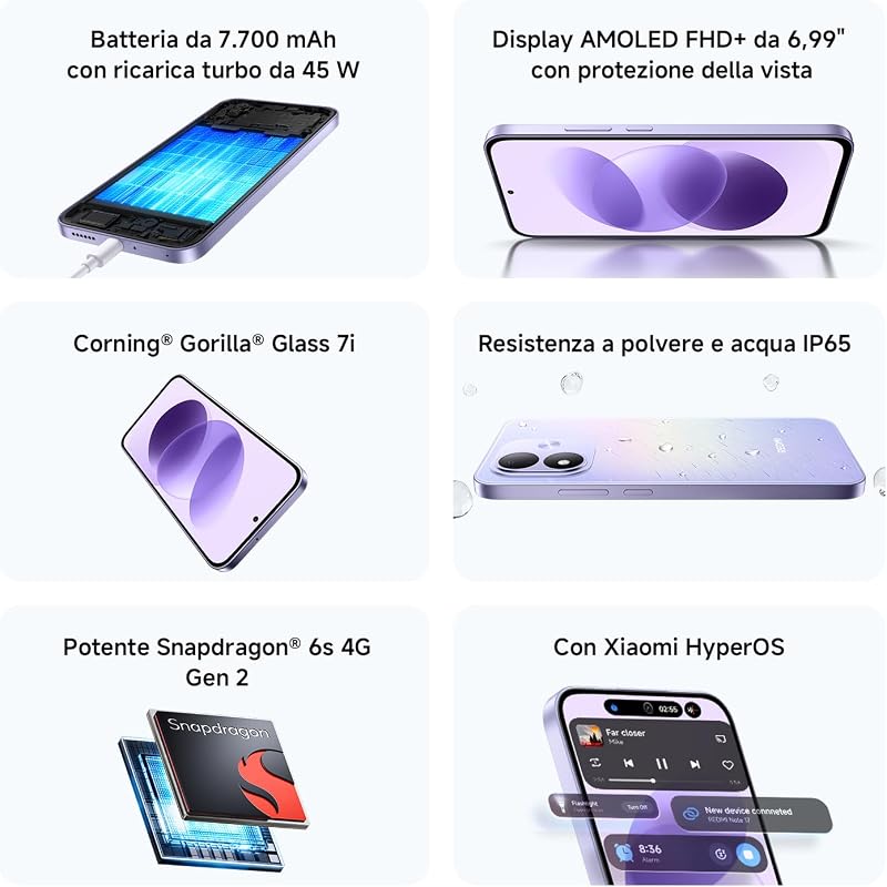 REDMI Note 17, Smartphone 6+256GB, Sky Teal, Batteria da 7700 mAh