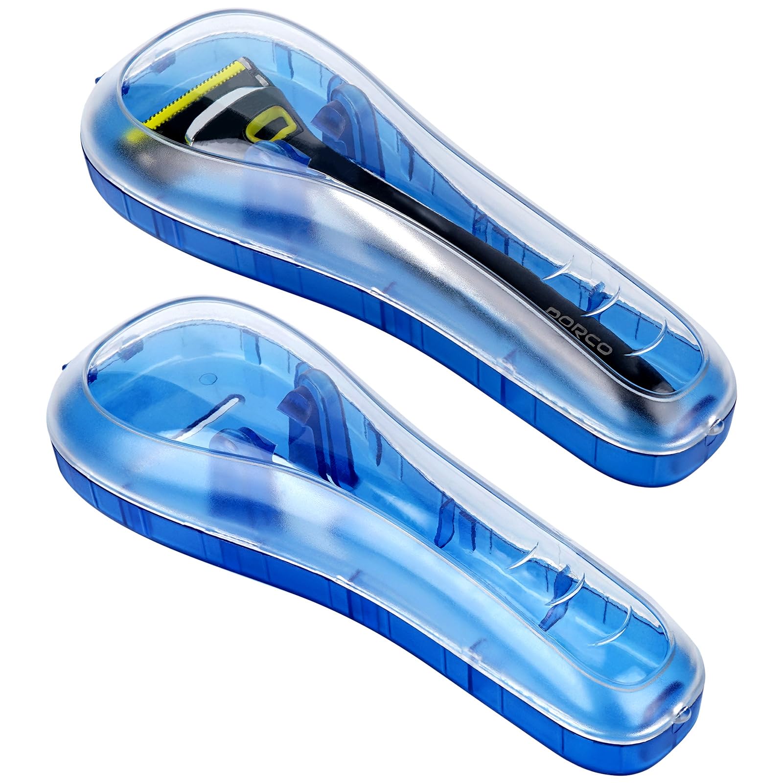 Linkidea 2 Pcs Portable Travel Razor Holder, Protective Razor Case Compatible with Fusion 5 ProGlide, Sensor 3, SkinGuard, Pace 6 Pro (Blue)