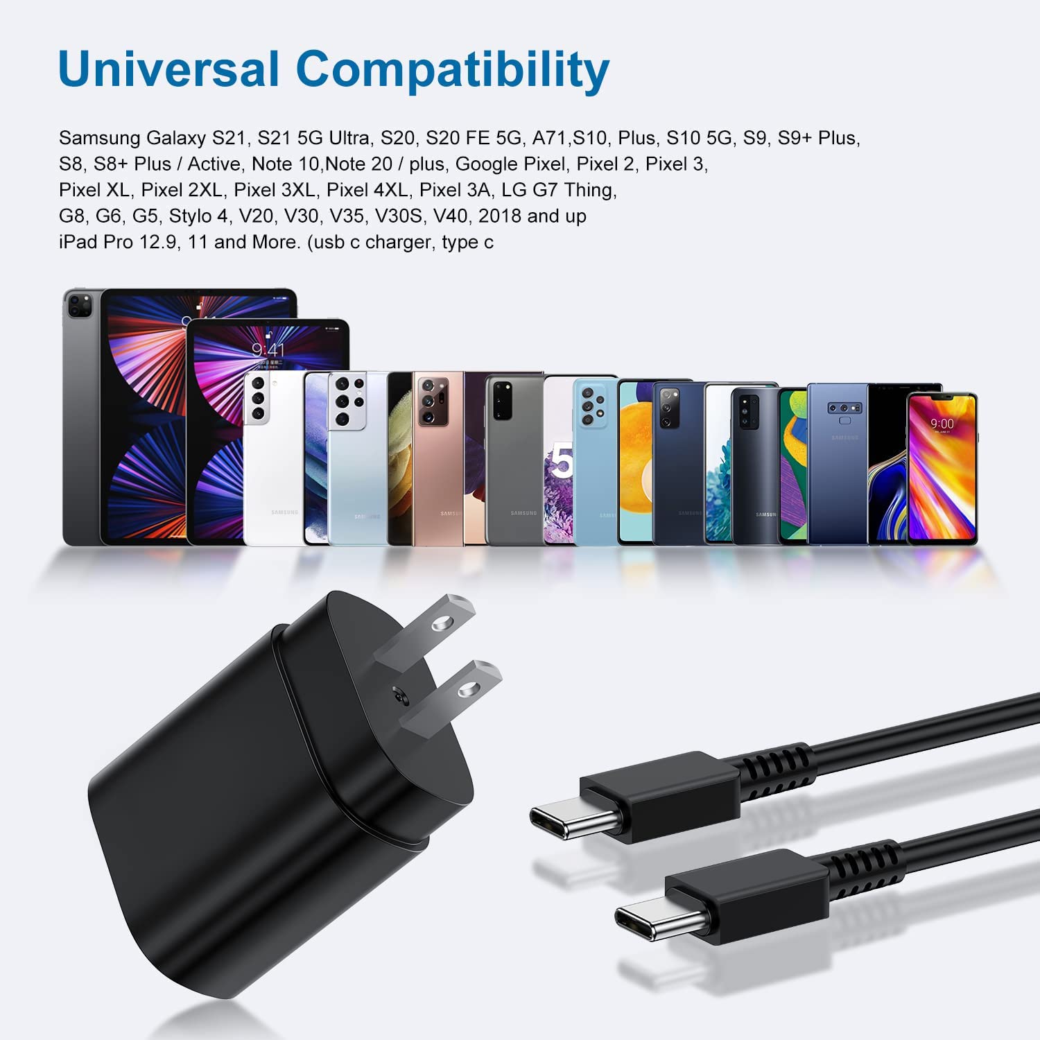 Type C Charger, 2Pack 25W PD USBC Wall Charger Super Fast Charging Block & 6ft Android Phone Cable Cord for Samsung Galaxy S25 Ultra/S25+/S25 S24 S23 S22 S21 S20 (Plus Ultra)/Note 20 10 9 8/ S10 S9 S8