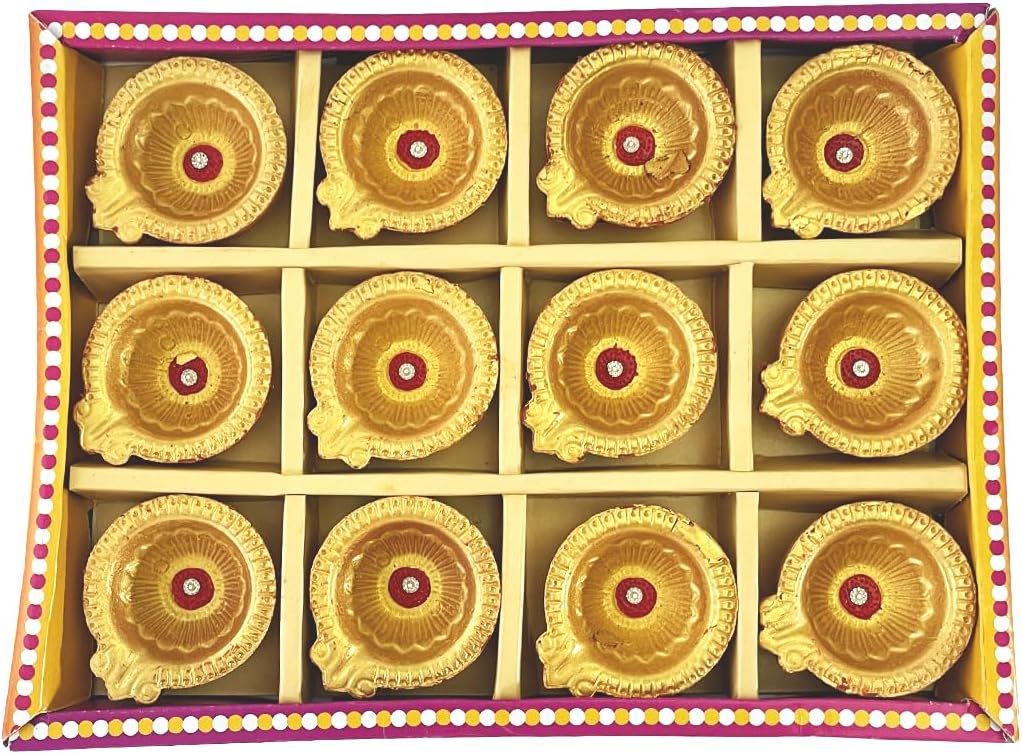 Oil Lamps & Accessories - KSJONE 12Pack Diwali Diyas for Decoration Diwali Decorations for Home Diwali Lights Diwali Candle Diwali Gifts Clay Diya for Diwali Tea Lights Candles Diwali Diya Diwali Home Decor with Cotton Wicks