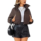 Lumister Womens Lightweight Quilted Jacket Long Sleeve Stand Collar Zipper Cropped Puffer Jacket Coat