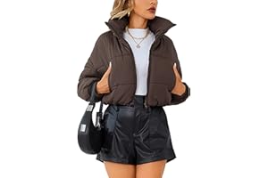 Lumister Womens Lightweight Quilted Jacket Long Sleeve Stand Collar Zipper Cropped Puffer Jacket Coat