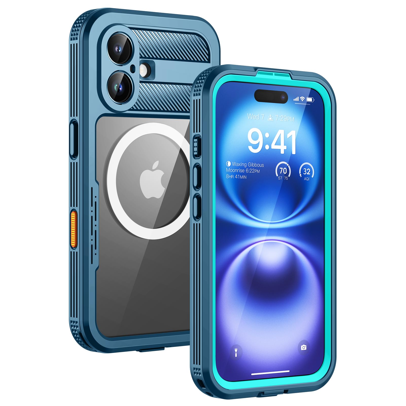 Photo 1 of Lanhiem Magnetic for iPhone 16 Case, IP68 Waterproof Dustproof Case, [Compatible with Magsafe] [Built-in Screen Protector] Full Body Heavy Duty Rugged Phone Cover 6.1 inch, Blue/Clear