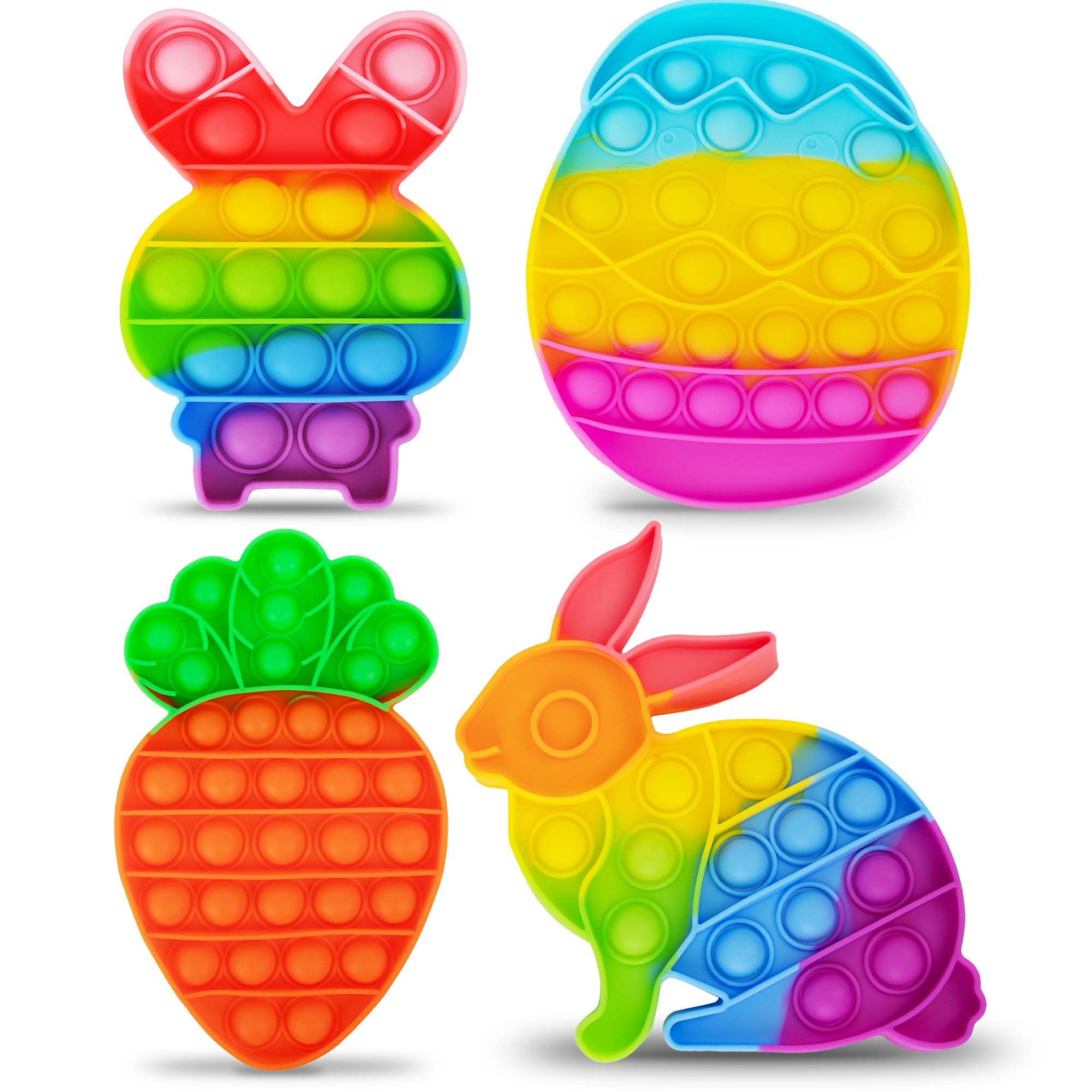 ArtCreativity Easter Pop Its - 4 Pack of Easter Popper Toys - Easter Fidget Sensory Toys for Toddlers - Kids Basket Stuffers with Colorful Egg, Carrot, and 2 Bunny Rabbits - Cute Easter Gifts