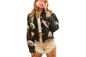happlan Football Sequin Embroidery Rugby Cropped Frayed Hem Vintage Washed Corduroy Jacket Coat Shacket for Women