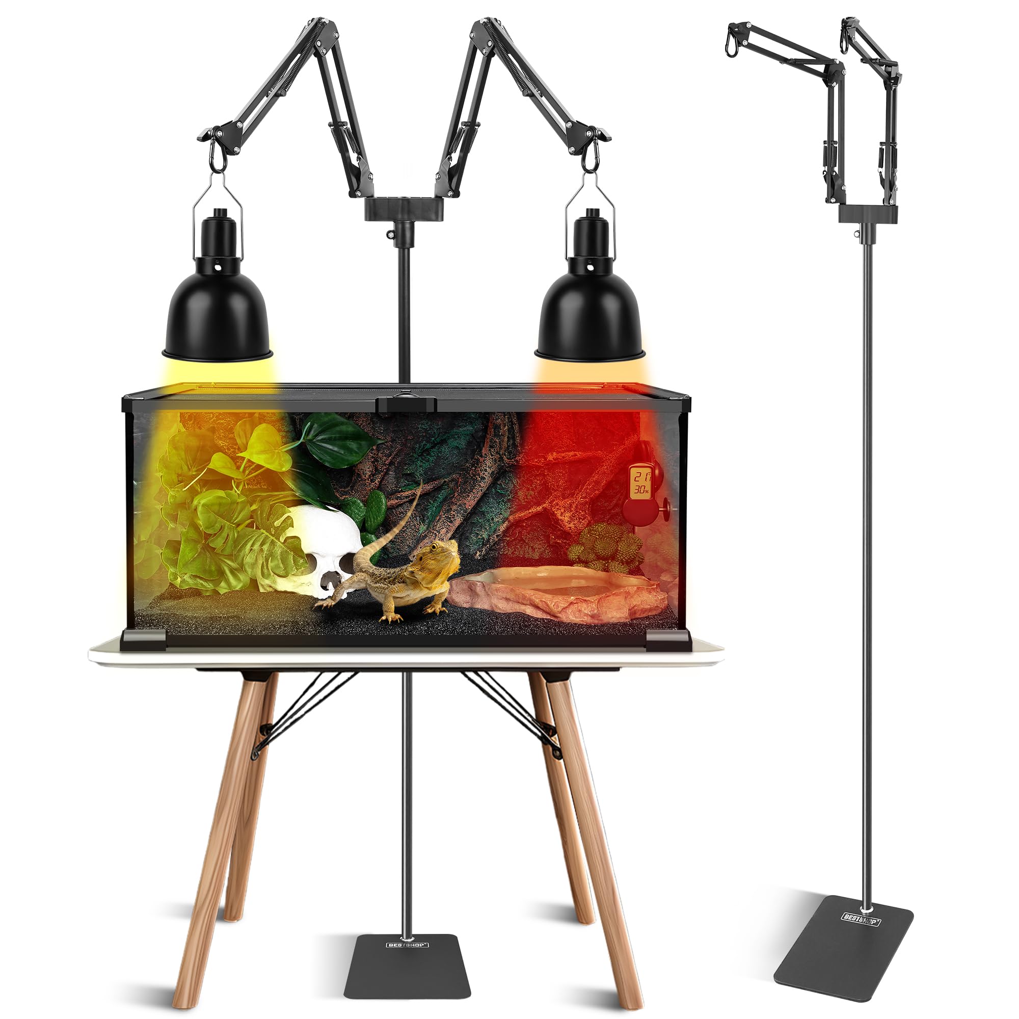 Photo 1 of BESTSHOP Dual Reptile Lamp Stand, Heat Lamp Stand (15.7 to 74.3 inch) with 2 Adjustable 360° Swing Arms for Terrarium, Reptile Heat Lamp Stand for Bearded Dragons, Turtles, and Chameleons (Black)