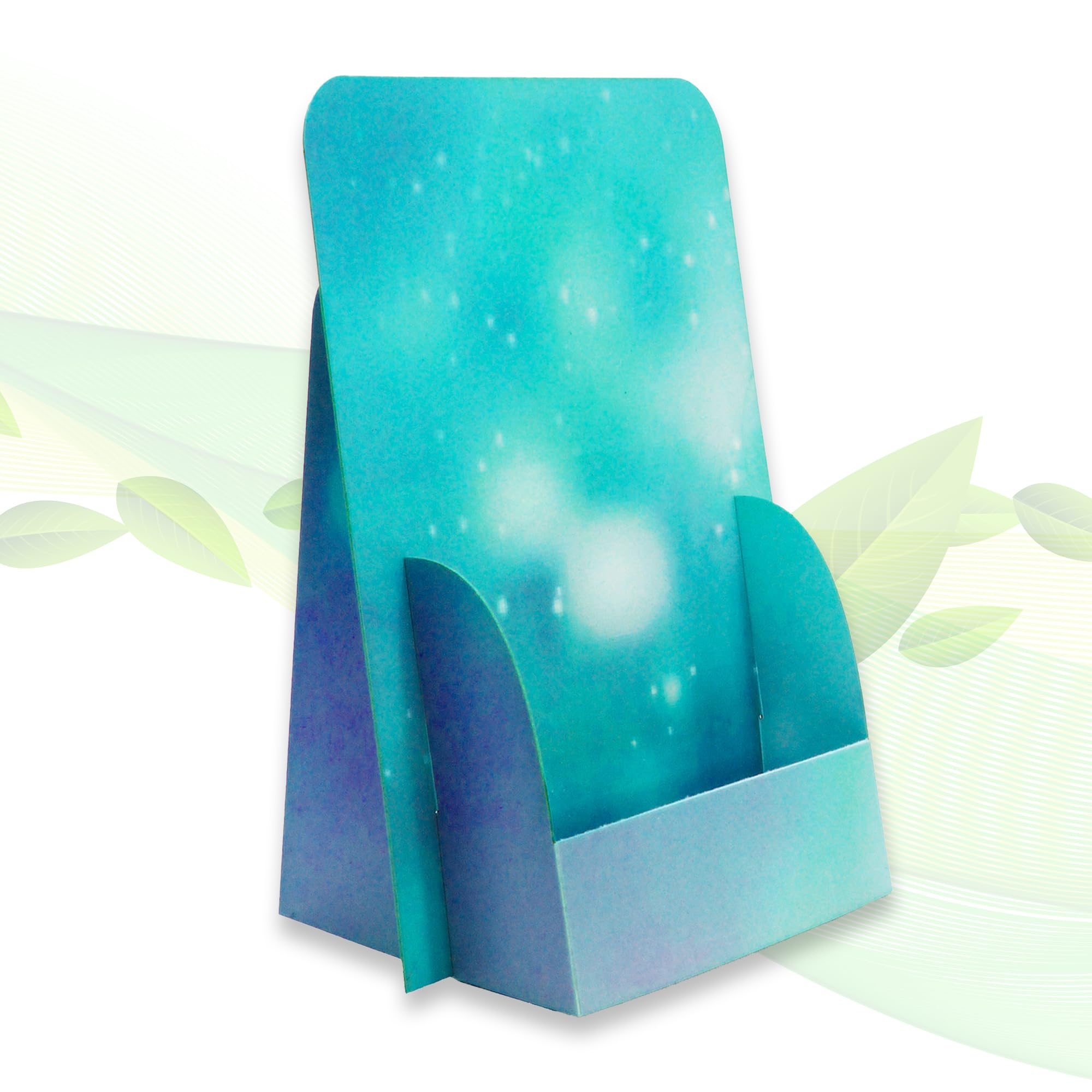 thefoldstands Blue Design 5 Foldable Flyer Stands Ecological Brochure Stand for DIN A6 Flyer 14.8 x 21 cm Vertical Brochure Holder Made of Eco FSC Cardboard Short to Medium Term Use, TFS-BLU-A6h