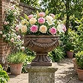 Shlinnuo 17 Inch Vintage Plant Pot for Plants, Embossed Design Durable and Sturdy Resin Fiber Flowerpots with Drainage Hole, 