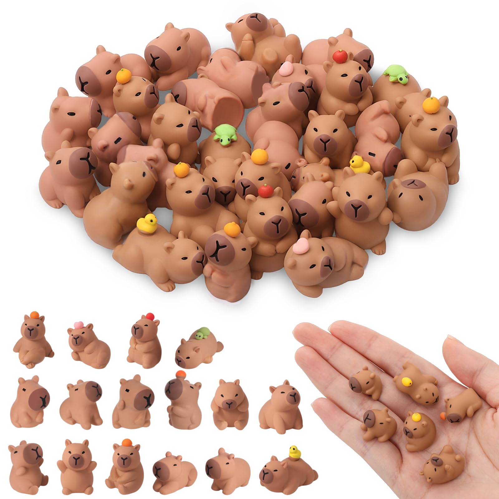 GSrenyu 32 Pcs Mini Capybara Figures 16 Styles Resin Capybaras Mini Figures Resin Animals Cut Capybara Figurine Miniature Figurines for Garden Tabletop Dollhouse Moss Landscape Party Cake Decor DIY
