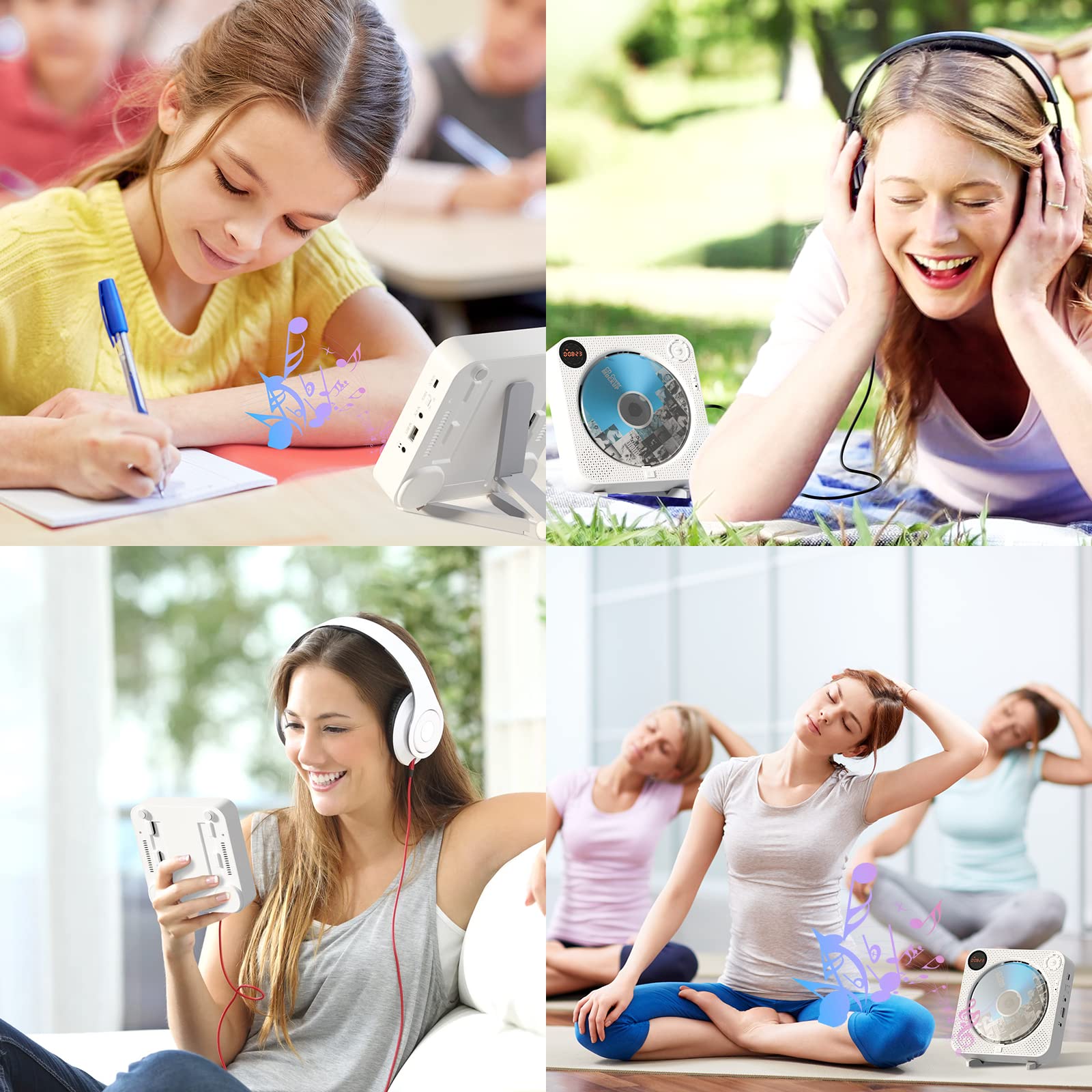 Desobry Portable Bluetooth CD Player with Speakers Wall CD Player for Home with Remote Control FM Radio Digital Screen Headphone Jack Support AUX