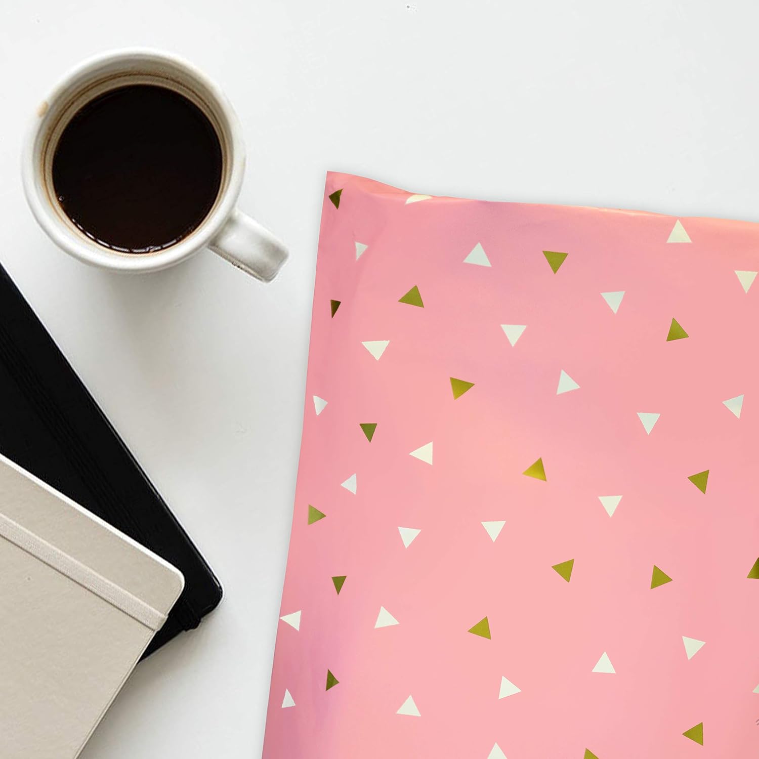 Pack It Chic - 12” X 15.5” (100 Pack) Pink Gold Triangle Confetti Poly Mailer Envelope Plastic Custom Mailing & Shipping Bags - Self Seal (More Designs Available) : Office Products