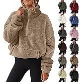 midelxp Womens Sherpa Fleece Half Zip Pullover Sweaters Soft Warm Oversized Sweatshirts Winter Fluffy Sweater with Pocket