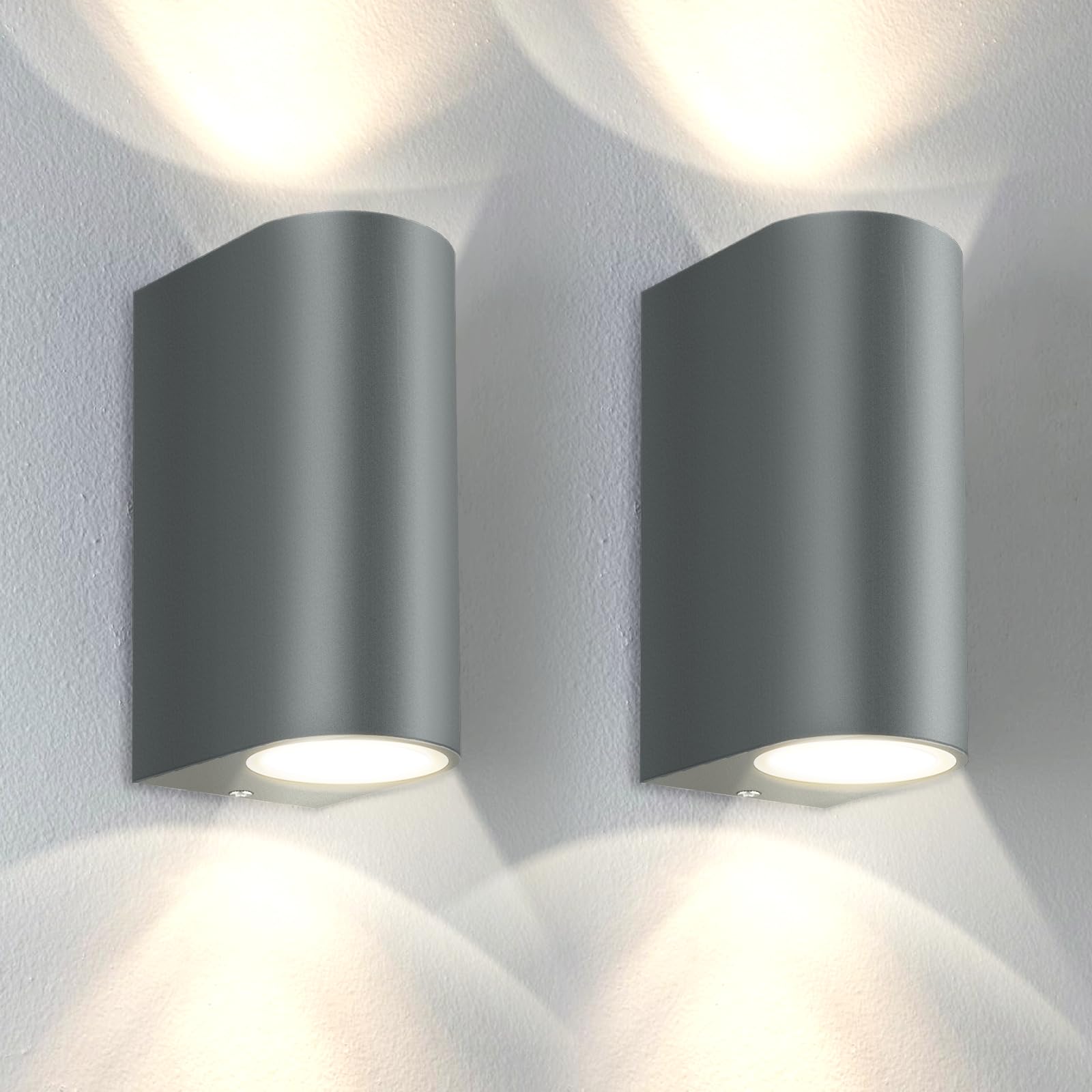 Kerry Outside Wall Lights, Outdoor Lights Main Powered, Up and Down Grey Anthracite Modern Lamp, Gu10 External Wall Sconce IP44 Garden Lighting, Wall Mounted Fixtures for Front Door, Porch - 2 Pack