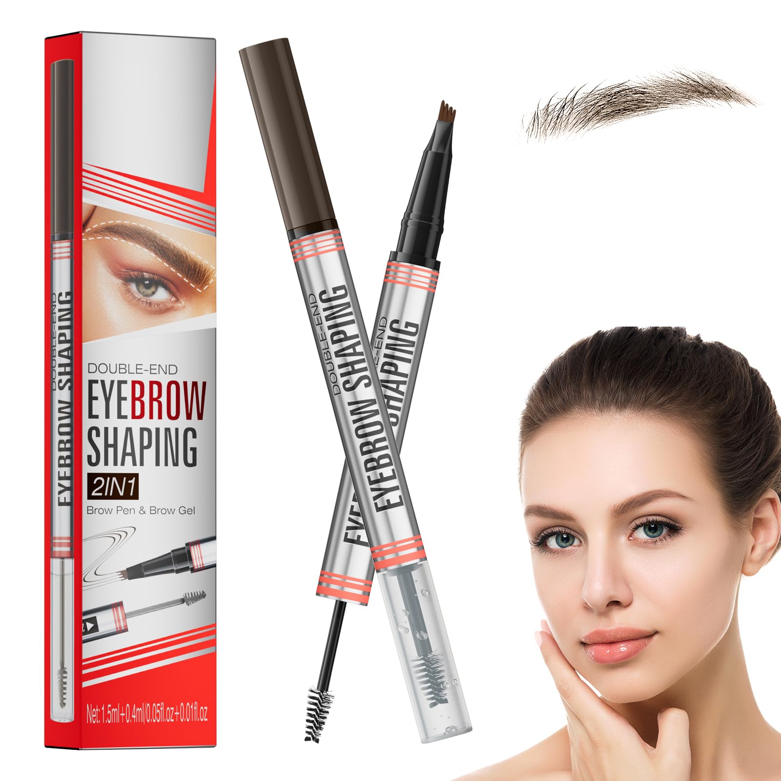 Photo 1 of 2-in-1 Eyebrow Pencil with Gel,2025 NEW Waterproof Magic Eyebrow Pencil,Dual-Ended 3D Microblading Eyebrow Pen with 4 Tip & Eyebrow Brush, Makeup Long-Lasting Eyebrow Pen for Women (Brown)