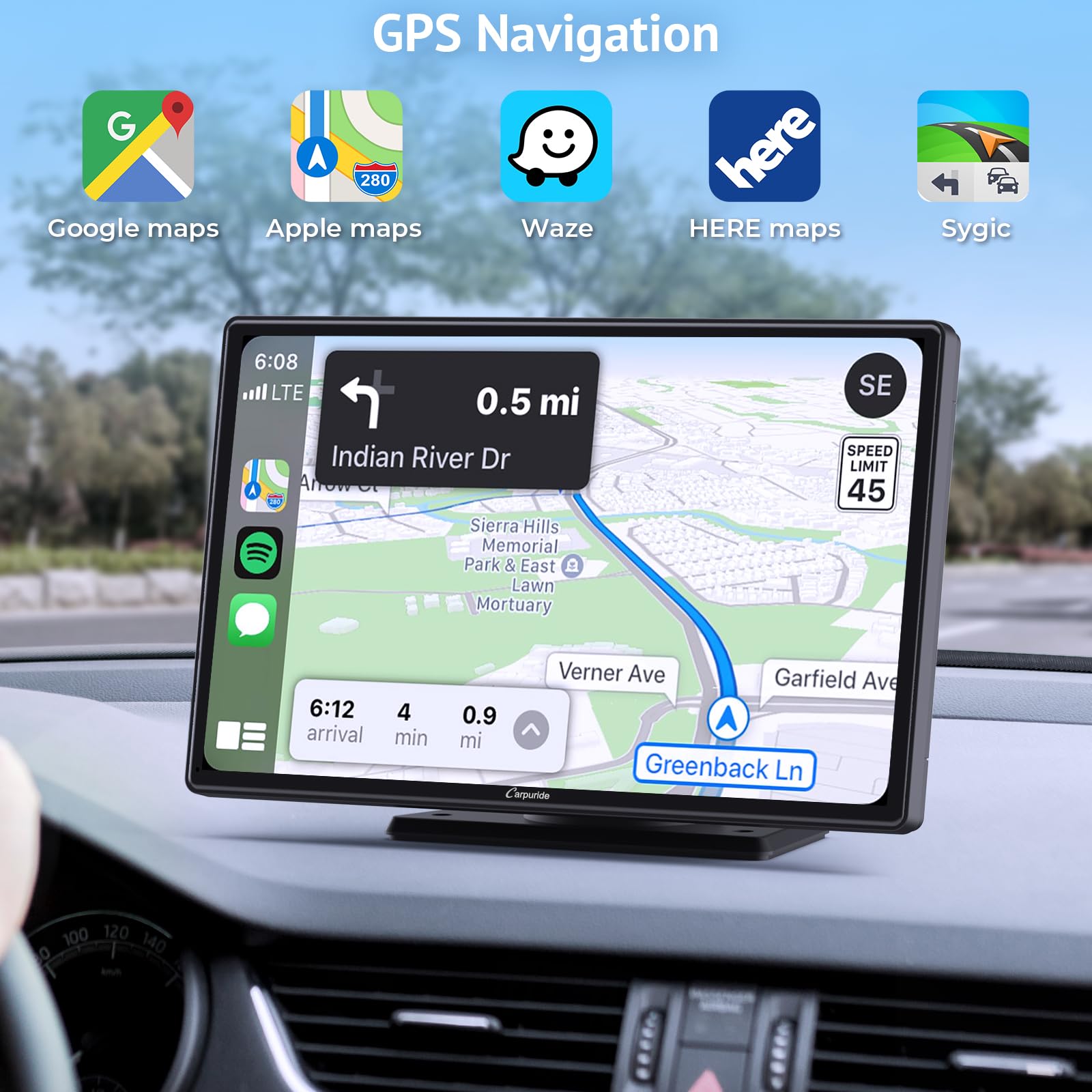Carpuride Portable Wireless CarPlay Screen for Car- 9 Inch Car Play Screen Compatible with Android Auto and Apple CarPlay - Multimedia Player, Bluetooth, Navigation Screen for All Vehicles
