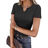 Bosmeer Crop Tops for Women V Neck Ribbed Knit Fitted Shirts Trendy Summer Basic Tees Textured Solid Color Blouse