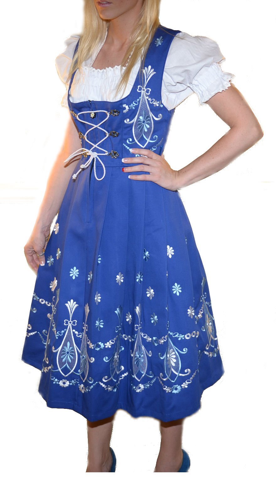 Dirndl Trachten Haus 3 Piece Long Blue Women's Bavarian Dirndl Dress for German Oktoberfest