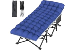 Besunbar Oversized Folding Camping Cot 32inch w/Mattress, Heavy Duty Portable Sleeping Cot with Carry Bag, Double Layer Oxford Travel Camp Cots for Outdoors & Indoors, Suit for Adults Kids ，Navy/Grey