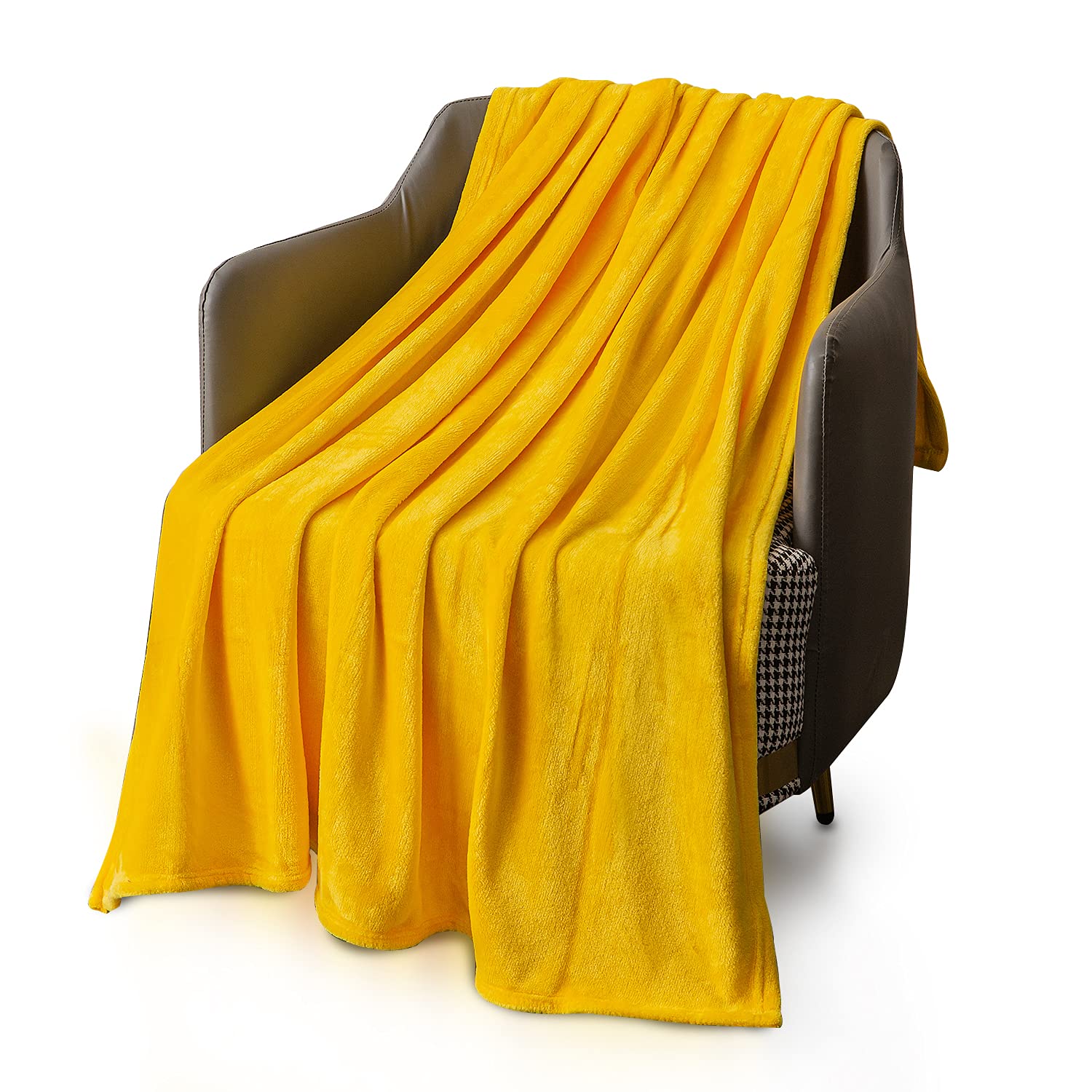 KEPLIN Flannel Blanket Large Throw Bedspread - 130 x 150 cm | Soft Fluffy Warm Light Microfiber Fabric Design for Duvet Cover Quilt Rug | Perfect for Adults or Children's Gifts (Mustard, Single)