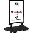 M&T Displays WindPro Lite Weather and Wind Resistant Outdoor Pavement Curb Sidewalk Sign Holder for 28x44 Inch Posters Black Aluminum Easy Front Loading Snap Frame Durable LDPE Black Water Base
