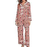 Brosloth Womens Silk Pajamas Bow Long Sleeve Satin Pajama Set Silky Button Down Fall Pjs Loungewear Sets