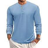 Runcati Mens Henley Long Sleeve Shirts Waffle Button Casual Basic Lightweight Tops