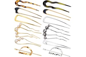 VEEVIIY 12 PCS French Twist Hair Pins U-Shaped Pearl Hair Pins for Women, Bun and Updo Hair Styling Pins, Metal Hair Fork Hai