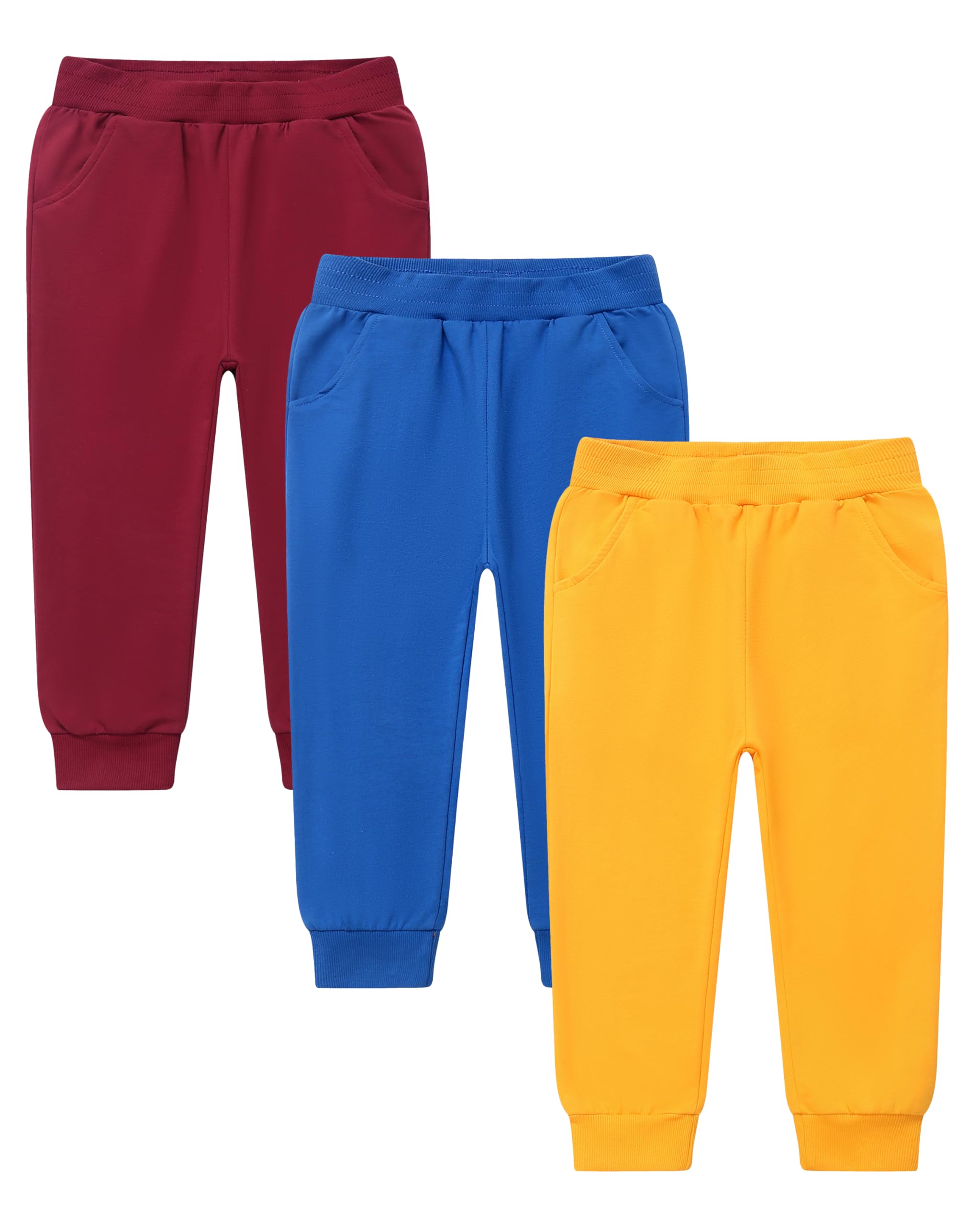 Photo 1 of * does not come with the yellow pair *
GFQLONG 3 Pack Toddler Pants Sweatpants Boys Cotton Joggers, Athletic Pull on Sweat Pants with Pockets for Kids Clothes, Blue+Yellow+Red, 4-5T