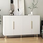 QJZLXKYT Sideboard Cabinet, 56" Large Buffet with Storage, Wood Credenza with 4 Fluted Doors and Adjustable Shelves, for Livi