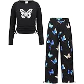 Yhnslsf Girls Clothes Tween Girl Clothing Long Sleeve Ruched Drawstring Ribbed Knit Top Camo Cargo Pants Fall Winter Outfits