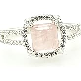 Natural 1.5ct Pink Rose Quartz 925 Sterling Silver Engagement Ring Size 6, 8, 9