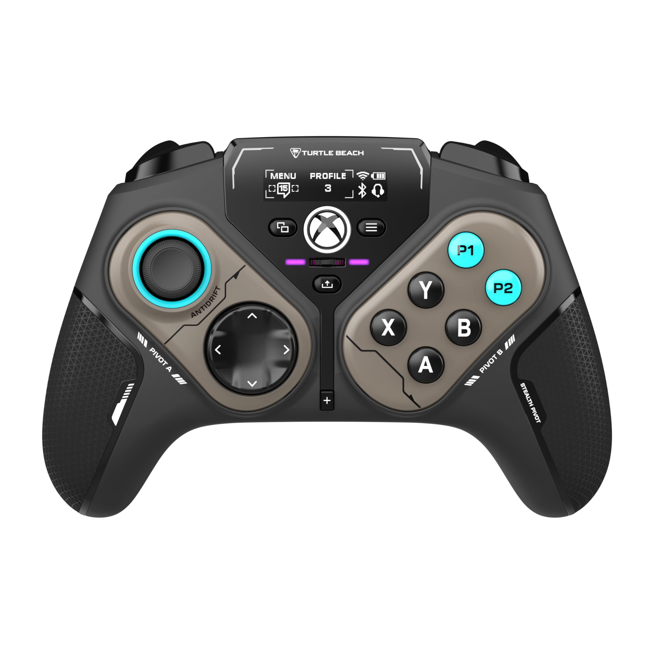 Turtle Beach Stealth Pivot Wireless Smart Game Controller Officially Licensed for Windows PC – Rotating Modules, Display Dashboard, Hall-Effect Sticks, Remappable Buttons, Bluetooth, 20-Hour Battery