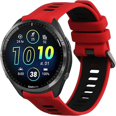 kwmobile Silicone Watch Strap for Garmin Forerunner 965 955 945 745 Red Black