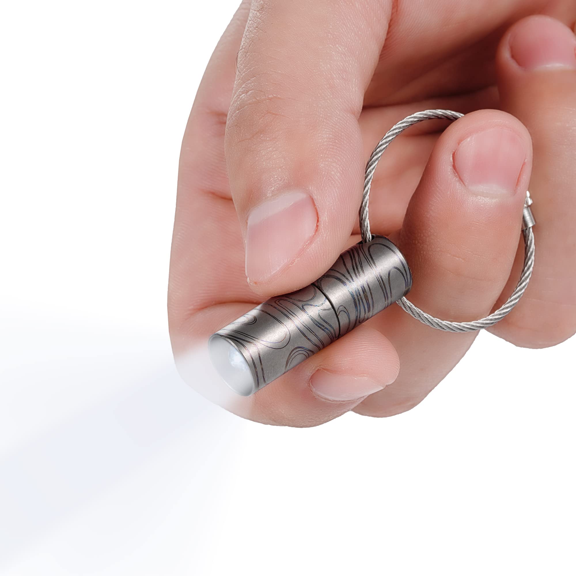 KeyUnity KF00 Titanium Mini Keychain LED Torch,15 Lumens Waterproof Electric Flashlight,Hand Size,Single Mode,for Camping,Hiking,Climbing,Fishing,Backpacking (KF00 Cloud Pattern)