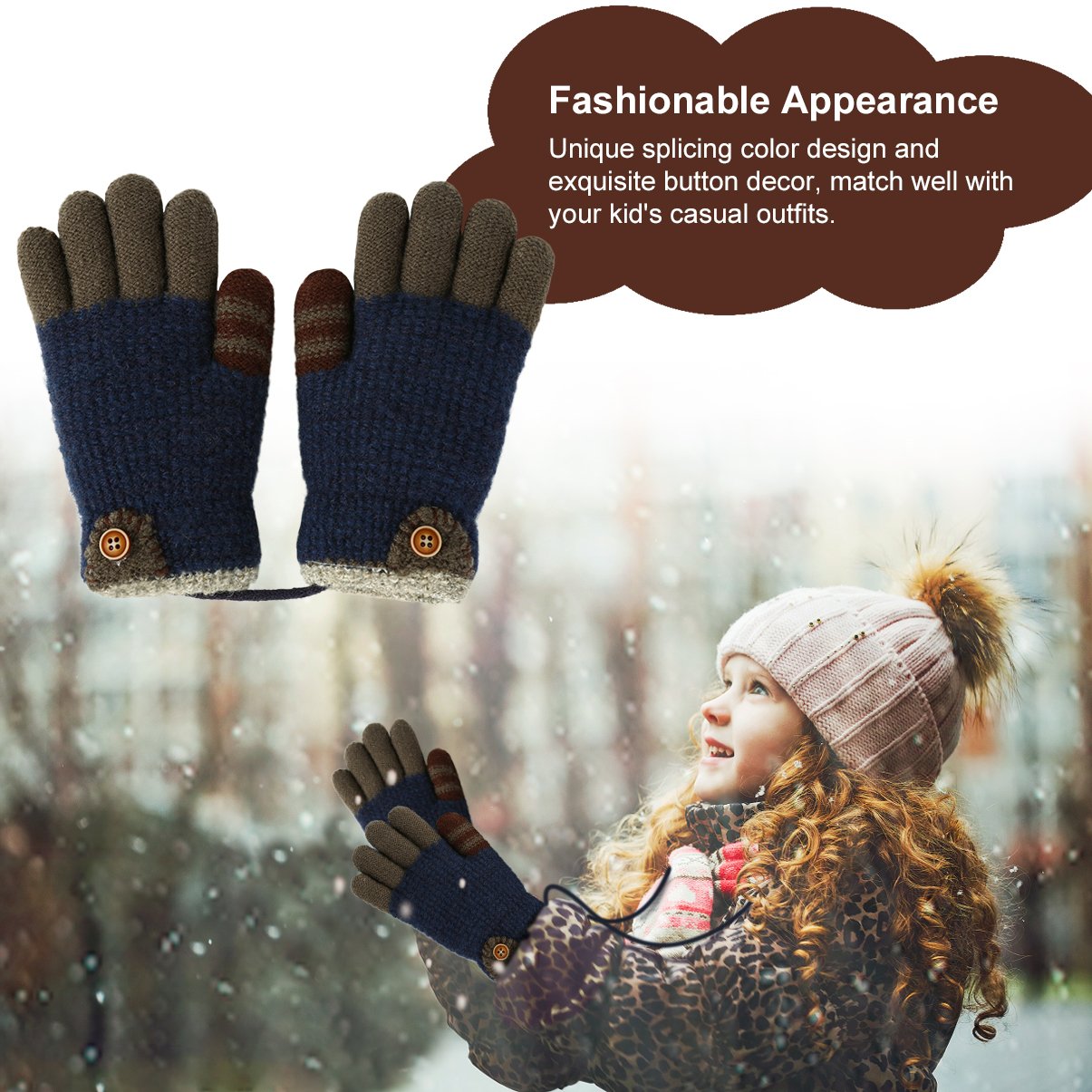 Vbiger Kinder Winter Handschuhe Warm Stretchy Gestrickte Bequeme Handschuhe Fäustlinge Soft Magic Handschuh Kälte Handschuhe für 4-8 Jahre Alt