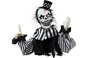 Haunted Hill Farm Scary Talking Groundbreaker Clown, Halloween Animatronic with Motion and Touch Activated Lights and Sounds, Battery Operated Indoor or Covered Outdoor Halloween Decorations