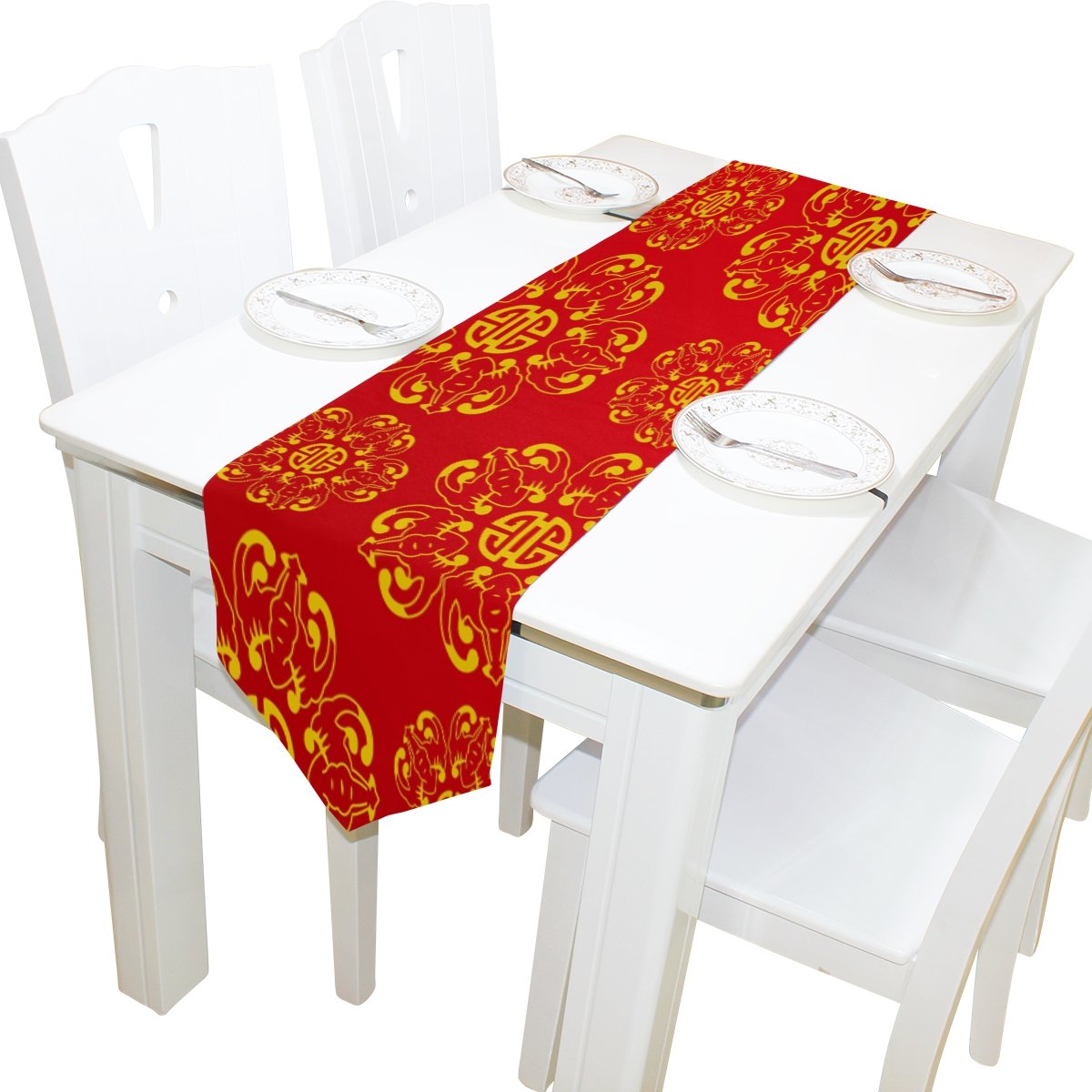 Amazoncom ALAZA Table Runner Home Decor Stylish Golden Red