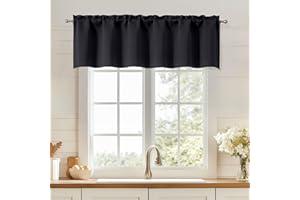 OWENIE Black Valances for Windows, Small Blackout Curtains for Kitchen Bedroom Living Room, Rod Pocket Privacy Modern Solid Short Window Treatment Valance Bathroom Panels, 60" Wx14 L,1 Piece