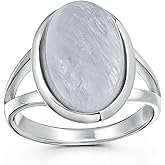 Bling Jewelry Customizable Iridescent White Created Opal Big Oval Split Shank Statement Ring For Women And Teens Personalized Boho Gemstone .925 Sterling Silver Rhodium Plating October Birthstone