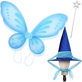 JenPen 3 Pcs Halloween Fairy Princess Costume Set with Hat Wings Wand | Flannel and Nylon Materials, Adult Sizing, Extended Shoulder Straps, Bendable Wire Frame, for Birthdays Festivals Stage Shows