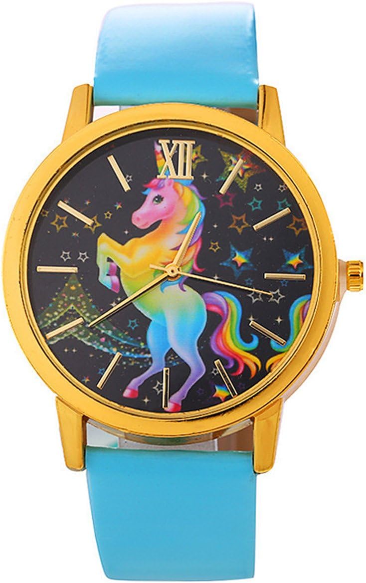 Womens Girls Unicorn Wrist Watch Faux Leather Quartz Analog Display Wristwatch