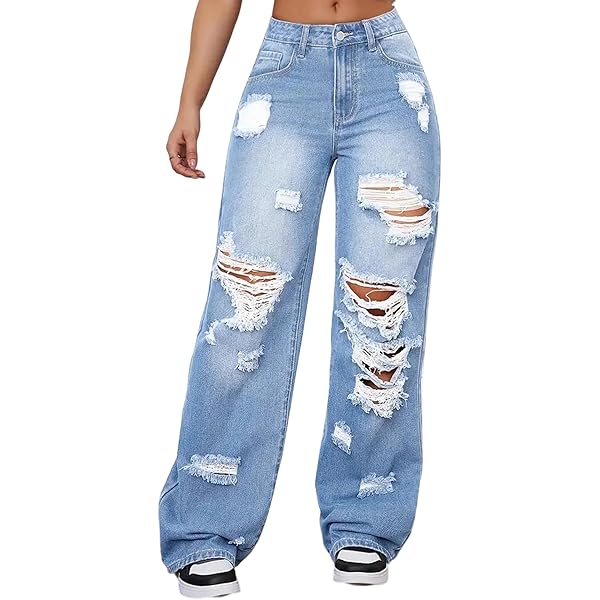 ZAKAY Womens Destroyed Flare Jeans Elastic Waist Bell Bottom Raw ZAKAY Womens Destroyed Flare Jeans Elastic Waist Bell Bottom Raw