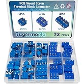 Tugermoola 72PCS 5mm/0.2inch Pitch PCB Mount Screw Terminal Block Connector 2Pin 3Pin 4Pin Circuit Board Connectors PCB Wiring Terminals Blue