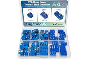 Tugermoola 72PCS 5mm/0.2inch Pitch PCB Mount Screw Terminal Block Connector 2Pin 3Pin 4Pin Circuit Board Connectors PCB Wiring Terminals Blue