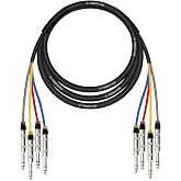 Phenyx Pro 4-Channel 1/4-Inch TRS Patch Cable 10 ft PCBL-QR4IN1-10 | 10 ft Balanced TRS Snake Cable, 4-in-1 Color-Coded Design, 1/4-in Audio Cord, 24 AWG OFC Copper
