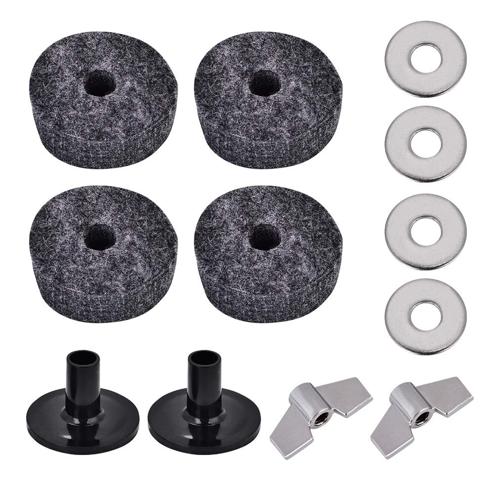 Drum Cymbal Sleeve, for Drum Cymbal Protector, 2Pcs Drum Cymbal Sleeve + 4Pcs 4cm Drum Cymbal Felt Washer + 2Pcs Wing Nut + 4Pcs Metal Pad Set for Drummers, Practice, Gigging & Studio Recording