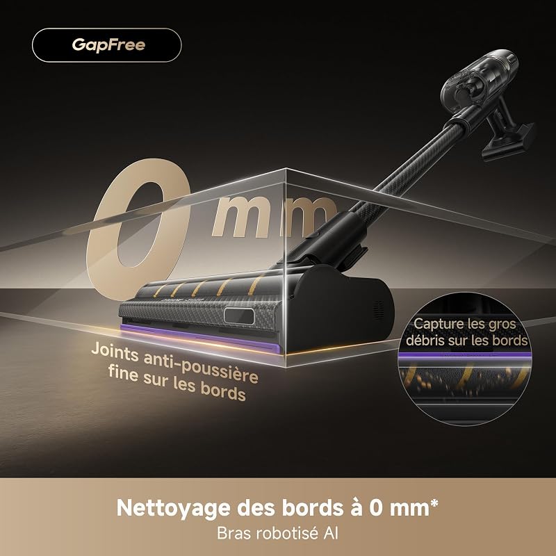 V20 Aspirateur Balai sans Fil, 24 000PA/210AW Nettoyage des Bords
